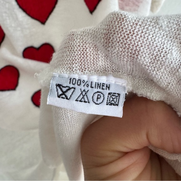 Banner Day Embroidered Hearts Tee 100% Linen Size Large - Picture 5 of 11